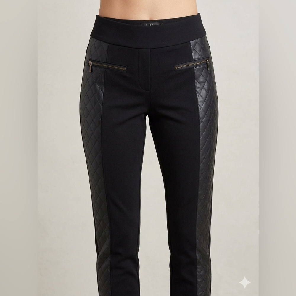 Black Leggings with Quilted-Panel and front zipper pockets